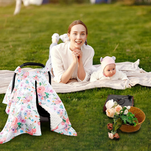 Baby Car Seat Cover, Peekaboo Opening Spring Car Seat Canopy for Baby Girls Boys, Mom Nursing Breastfeeding Covers