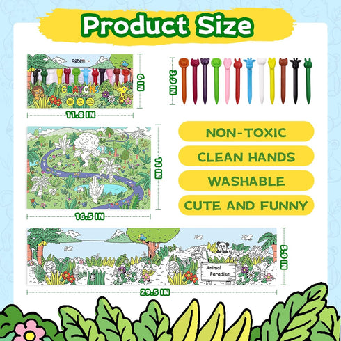 R&DLanci 11-colors Set 3+ Animal Crayons for Toddlers, Washable Crayon with Eraser & Drawing Paper, Non-Toxic Crayon