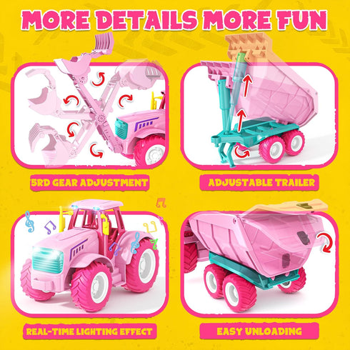 2.4GHz 3 4 5 6 7+ Funwee RC Farm Tractor Toy w/Light & Music, Kid Truck Toy w/Front Loader & Farm Animal, RC Tractor