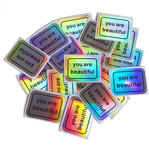 You Are Beautiful Holographic Sticker Pack, 50 Stickers