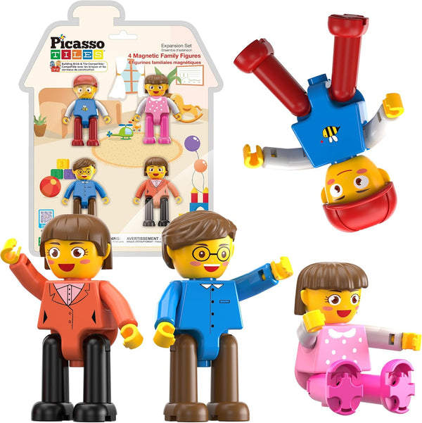 PicassoTiles Magnetic 4 Family Action Figures Toddler Toy Expansion Pack for STEM Learning
