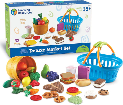 Learning Resources New Sprouts Deluxe Market Set - 32 Pieces Pretend Play Food for Toddlers, Kitchen Toys