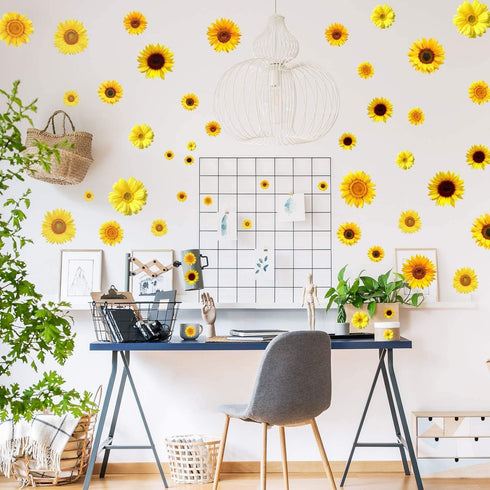 72 Piece Summer Wall Decals - Removable 3D Sunflower Stickers for Crafts, Baby, Kids & Living Room Decor
