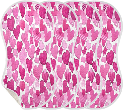Bulletgxll Set 4, Pink Hearts Unisex Baby Burp Cloths of Soft Absorbent Organic Cotton Muslin Burping Cloths