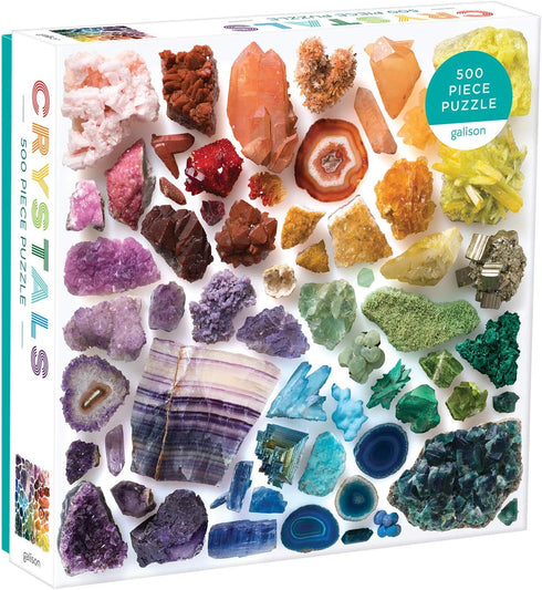 Galison Rainbow Crystals Jigsaw Puzzle - 500 Pieces, 20”x20” - Features an Array of Crystals and Gems