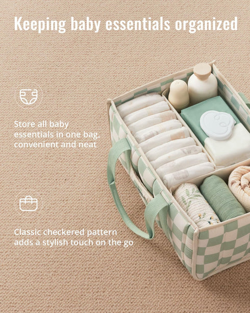 Blissful Diary Checkered Diaper Caddy Organizer, Stylish Nursery Storage Basket, Gift for Baby Shower, Newborn