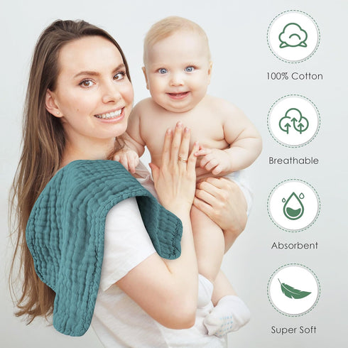 100% 20''x10'' Items(12 Pack Spotted Play Muslin Burp Cloths Cotton Large Extra Soft and Absorbent Baby Wash Cloths