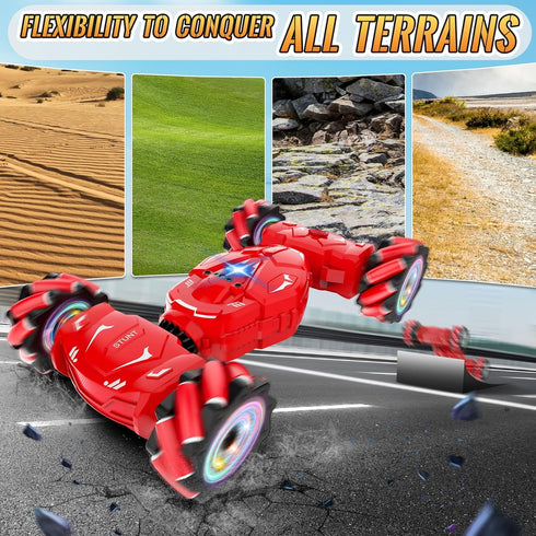 Pristar RC Stunt Cars, Gesture Sensing Remote Control Car Toys for Boys and Girls, 2.4Ghz with Spray Lights Music, 360°