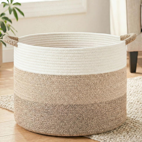 Artfeel 100L Large Cotton Rope Basket, Decorative Woven Blanket Storage for Living