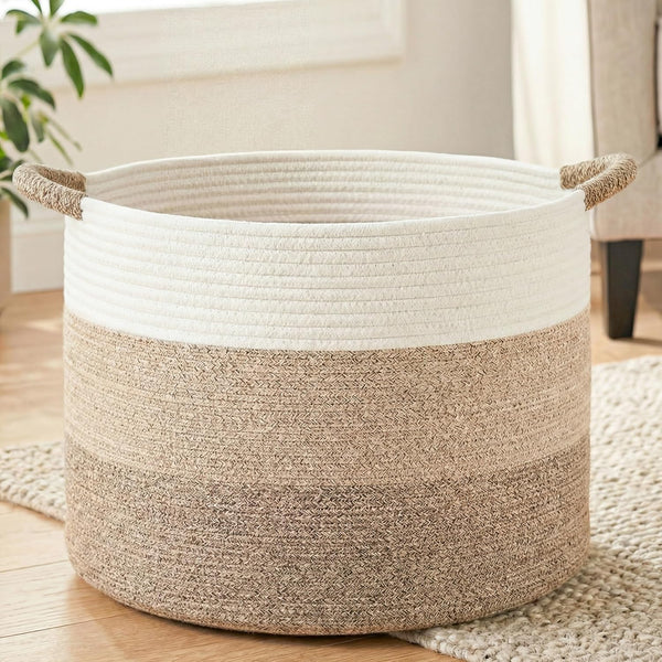 Artfeel 100L Large Cotton Rope Basket, Decorative Woven Blanket Storage for Living