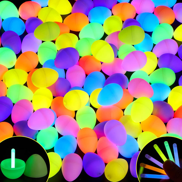 JOYIN 35 Pcs Easter Eggs with Mini Glow Sticks, Glow-in-The-Dark Basket Stuffers for Kids, Easter Egg Hunt Supplies