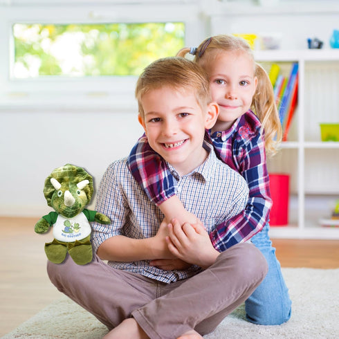 Flutter Hut I'm The Big Brother T-Shirt, Green Triceratops Plush Dinosaur Message, 8 Inches
