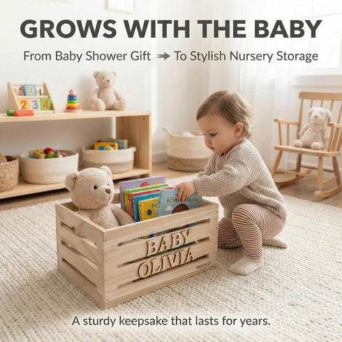 lifemories Closet 2X Sets, 5 Wooden Baby Shower Crate & Basket with Hanger Rack - Customizable Gift Basket