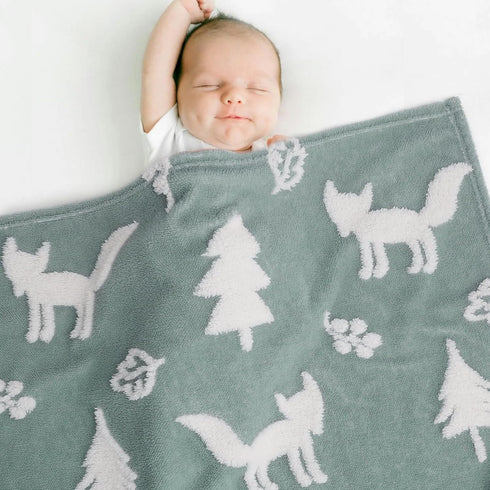 BORITAR 3D Fox Baby Blanket, Soft Warm Cozy Jacquard Fleece Toddler Nursery Blanket for Boys Girls (30 x 40 Inch, Sage