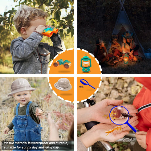Set 3-5 MITCIEN Camping Toys for Kids, Pretend Campfire, Lantern, Safari Hat, Binoculars, Bottle, Toy Food, S'Mores