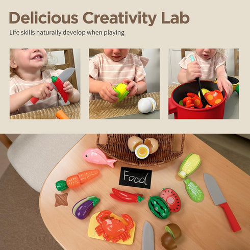 Set 1-3, GILOBABY Kids Play Kitchen Accessories - Complete Cooking Toy with Pots, Pans & Utensils for Toddlers Learning