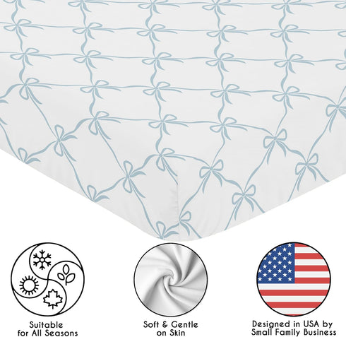 Sweet Jojo Designs Fitted Baby Crib Sheets (Blue Bows) for Girls, Infant Nursery, Toddler Room - Standard Size (Tiffany