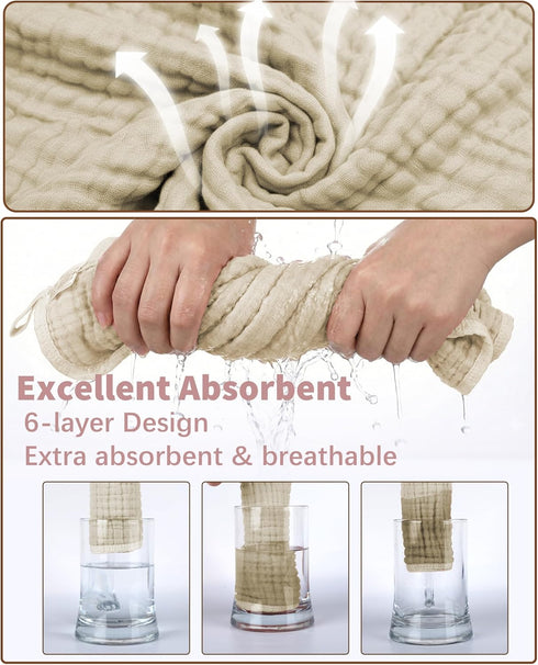 TRYISDICDVC 6Pcs Washcloths,32"x 32" Baby Muslin Hooded Bath Towels and Muslin Cotton Hooded Baby Towels for Newborn