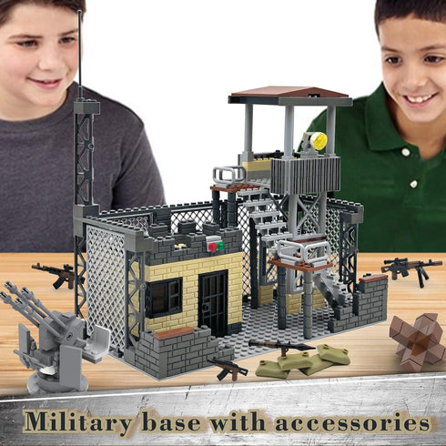 ZHX Sets 550pcs, WW2 Pack Military Base Building Block - War Defence Base with Guard Tower, Prison and Air Defence Gun