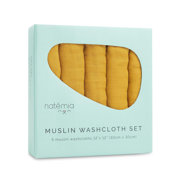Natemia Premium Muslin Baby Washcloths, 5 Piece Set, Super Absorbent Rayon Bamboo, 6 Layer Baby Girl & Boy
