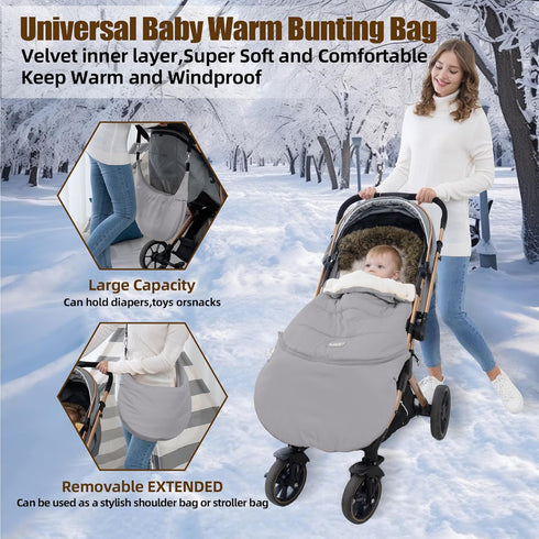 LAT Baby Warm Bunting Bag Universal,Extended and Removable,Stroller Sleeping Bag Cold Weather,Waterproof Toddler
