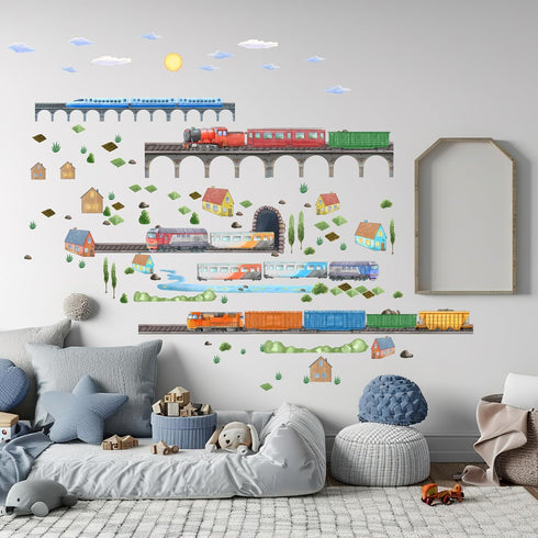 Train Wall Decals for Kids by Lipastick - Educational Railroad Wall Stickers for Boys and Girls - Peel and Stick