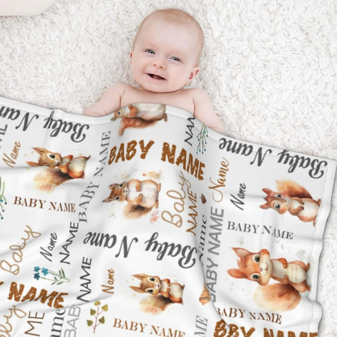 Novusopt Personalized Squirrel Baby Blanket - Custom Name Receiving Blanket for Boys, Newborn Soft Nursery Blankets