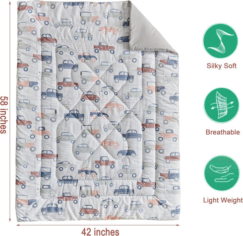 Set Boys,4 Set,Soft Set JHXHMX Car Toddler Bedding for Piece Bed-in-a-Bag Toddler Comforter Crib Bed Including