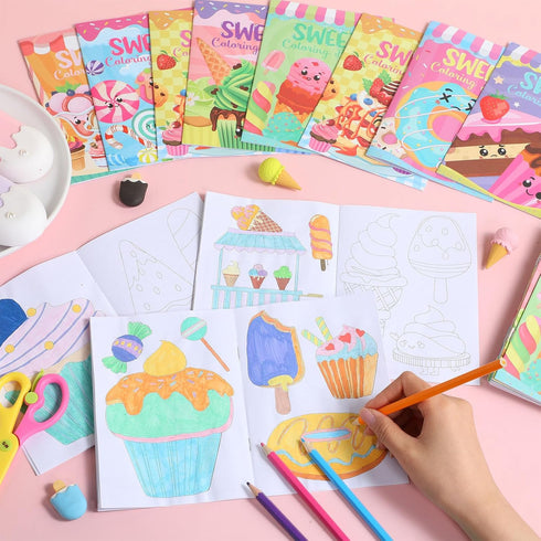 Faccito 24 Set Pcs Desserts Coloring Book Mini Activity Books for Kids Treats Desserts Color Drawing Booklets DIY