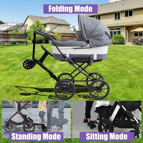 Buggy Board Universal Stroller Board with Detachable Seat, 2in1 Sit and Stand Attachment for Toddler, Holds 55lbs