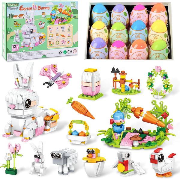 WuNian Prefilled Easter Eggs with 12 Packs Bunny Building Blocks Sets 12 in