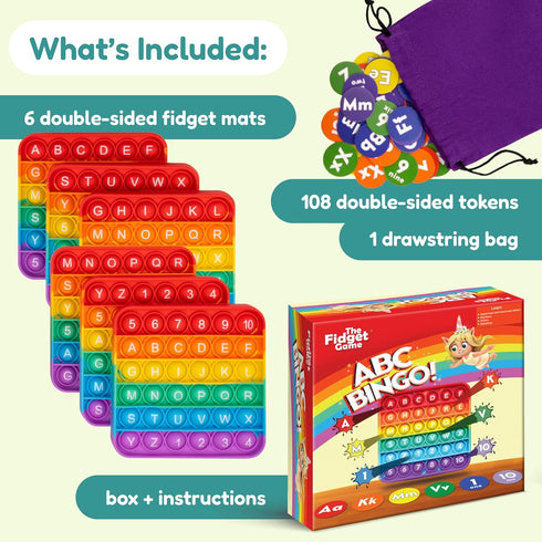 2-6 3+ The Fidget Game ABC Bingo, Games for Kids - Six Educational Alphabet Bingo Popping Mats for Preschool, Toddlers