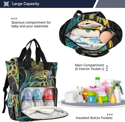 SUABO Backpack Baby Diaper Bag Giraffe Colorful Line Large Bag Waterproof Travel Diaper Bags for Moms and Dads