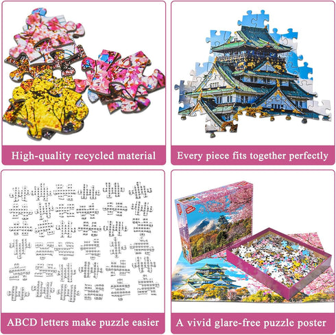 HUADADA - 1000 Piece Puzzles for Adults - Cherry Blossoms in Osaka Castle, Colorful Educational Games
