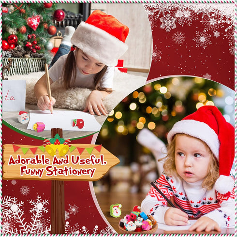 Big Christmas Erasers Pencil Toppers, Fun Snowman Snowflake Santa Claus Tree Holiday Winter for Kids Students Teacher