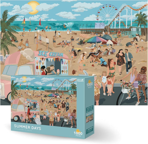 1000 Piece Puzzles for Adults - Playful Beach Scene with Ice Cream Truck, Fun Coastal Life Jigsaw Puzzles