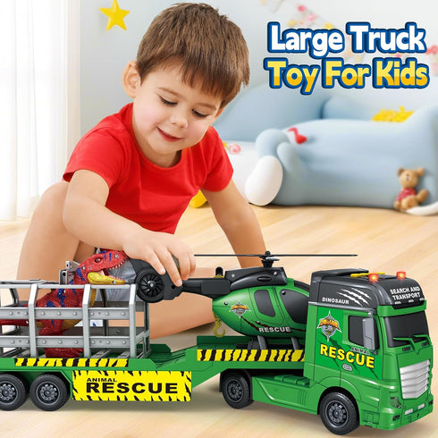 3 4 5 6 7 23" Bstoyder Toddler Boy Toys for Years Kids, Semi Flatbed Truck Toy with a Dinosaure Truck, Friction Powered