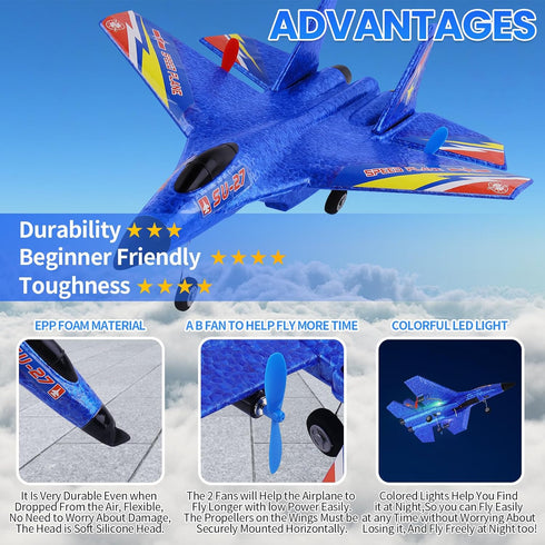 Beffkkip Su27 2.4Ghz RC Plane, Remote Control Airplane, Ultra Long Endurance Raptor RC Fighter Jet Toy Airplanes