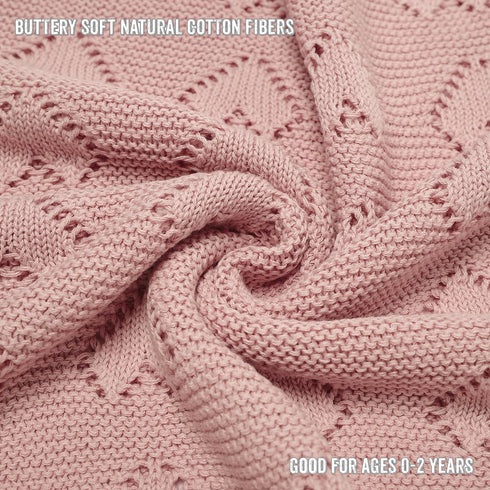 100% Heirloom Knit Heart Swaddling Blanket for Girls - Luxury Cotton Baby Blanket - Soft Warm Swaddle Receiving Crib