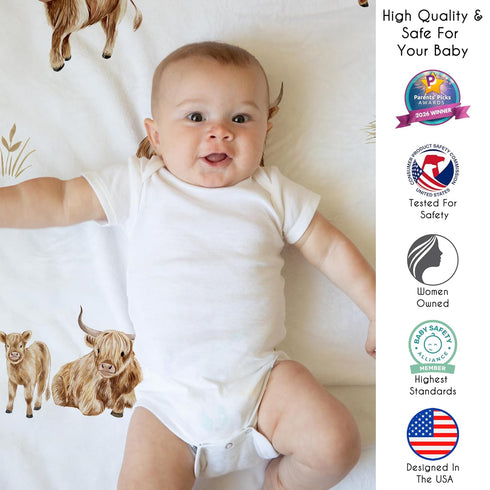Tummy Sweet Jojo Designs Baby Play Mat (Boho Highland Cow) for Girls/Boys, Infant, Toddler Padded Floor Mat, Time