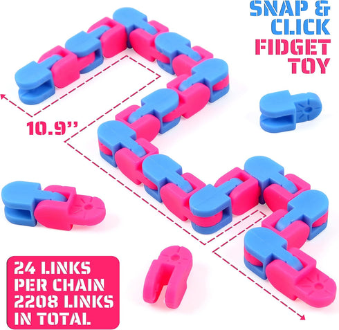Neureyte 92 Pack 24 Links Wacky Tracks Snap and Click Fidget Toys,Fidget Snake Toy for Party Favors,Plastic Chains
