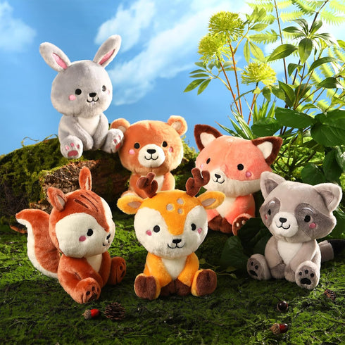 6 Pcs Woodland Animals Plush Toys - 7 Inch Bear, Rabbit, Squirrel, Deer, Raccoon, Fox Stuffed Animals for Gifts