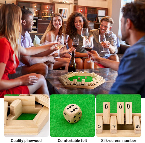 1-6 ropoda Shut The Box Game, Upgraded Player Wooden Board Games for Adult and Kids, Shut The Box Dice Game -Addition