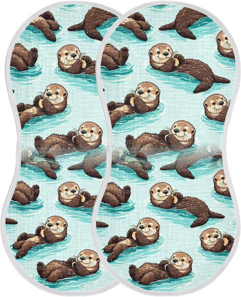 FLildon 1PC Muslin Burp Cloth for Baby Cute Sea Otters Super Absorbent Burping Cloths, Bibs for Newborn Boys Girls