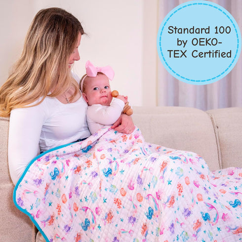 6-Layer 100% LollyBanks Muslin Baby Quilt, Organic Cotton Baby Blanket for Girls, Soft and Breathable Toddler Quilt