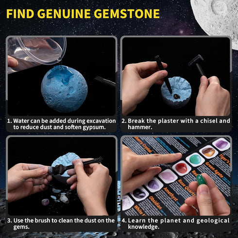 15 6+ GobiDex Gemstones Dig Kit, Solar System Science Kit for Kids, Excavate Real Gems, STEM Educational Space Toys