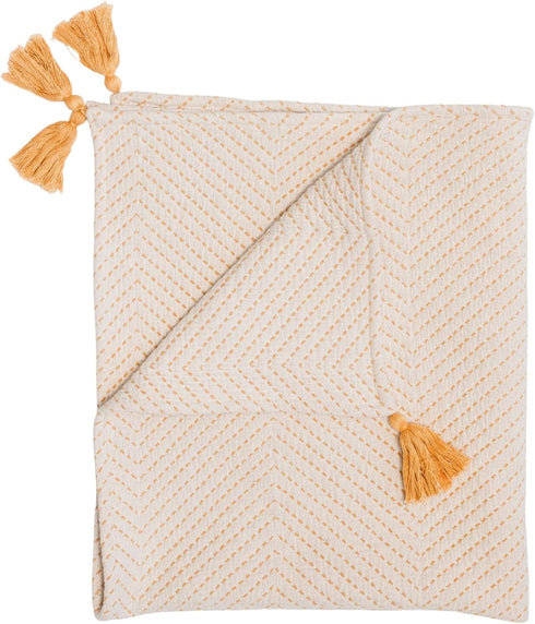 Crane Baby Marigold Chevron Blanket, Soft Cotton Nursery and Stroller Blanket, 100% Cotton, 36" x 36"