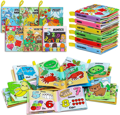 OKOOKO Soft Baby Books 6PCS, Washable Cloth Bath Books for Early Education Learning Toy for Newborns