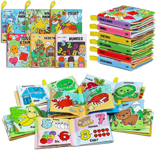 OKOOKO Soft Baby Books 6PCS, Washable Cloth Bath Books for Early Education Learning Toy for Newborns