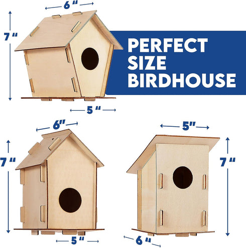 12 DIY Bird House Kits for Children, Unfinished Wood Birdhouses to Paint for Kids